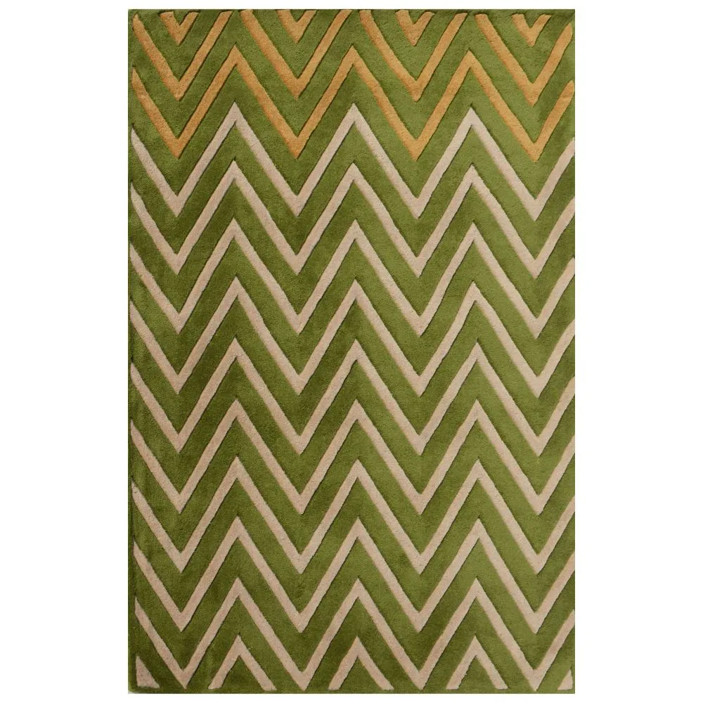Shevron Patterned Green & Beige Tufted Area Carpet 2X5ft