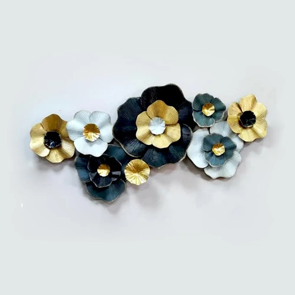 Shining Blue & Gold Floral Metal Wall Art