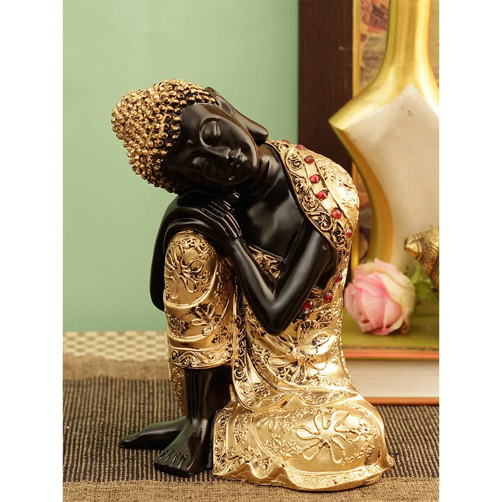 Shiny Black Buddha In Peaceful Posture Decorative Showpiece