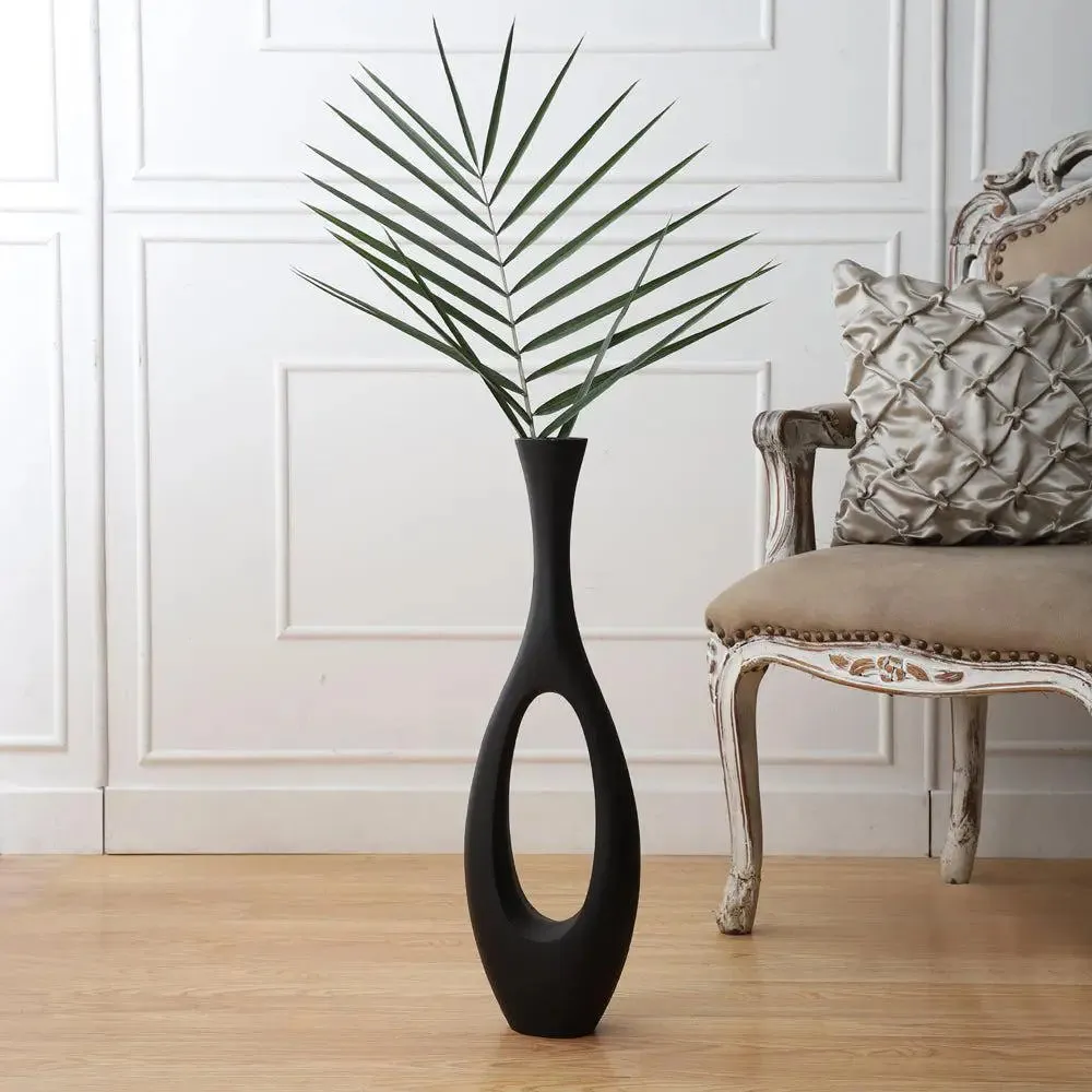 Shiny Black Finish Oblong Modern Large Vase