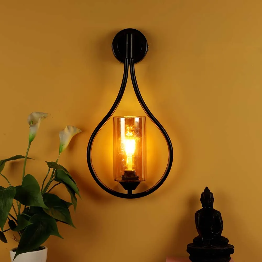 Shiny Black Tear Drop Designer Candle Motif Wall Lamp