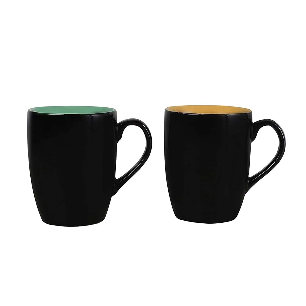 Shiny Ceramic Black Coffee Mugs Set Of 2
