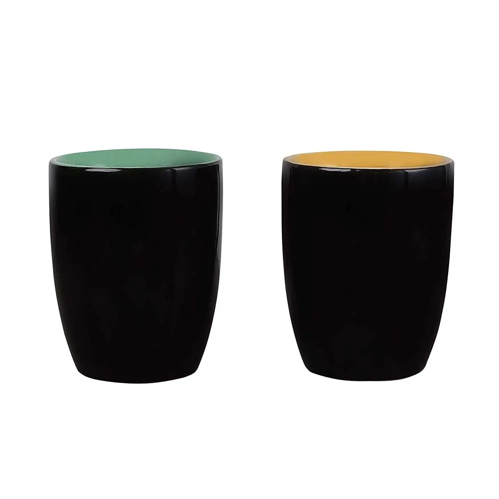 Shiny Ceramic Black Coffee Mugs Set Of 2