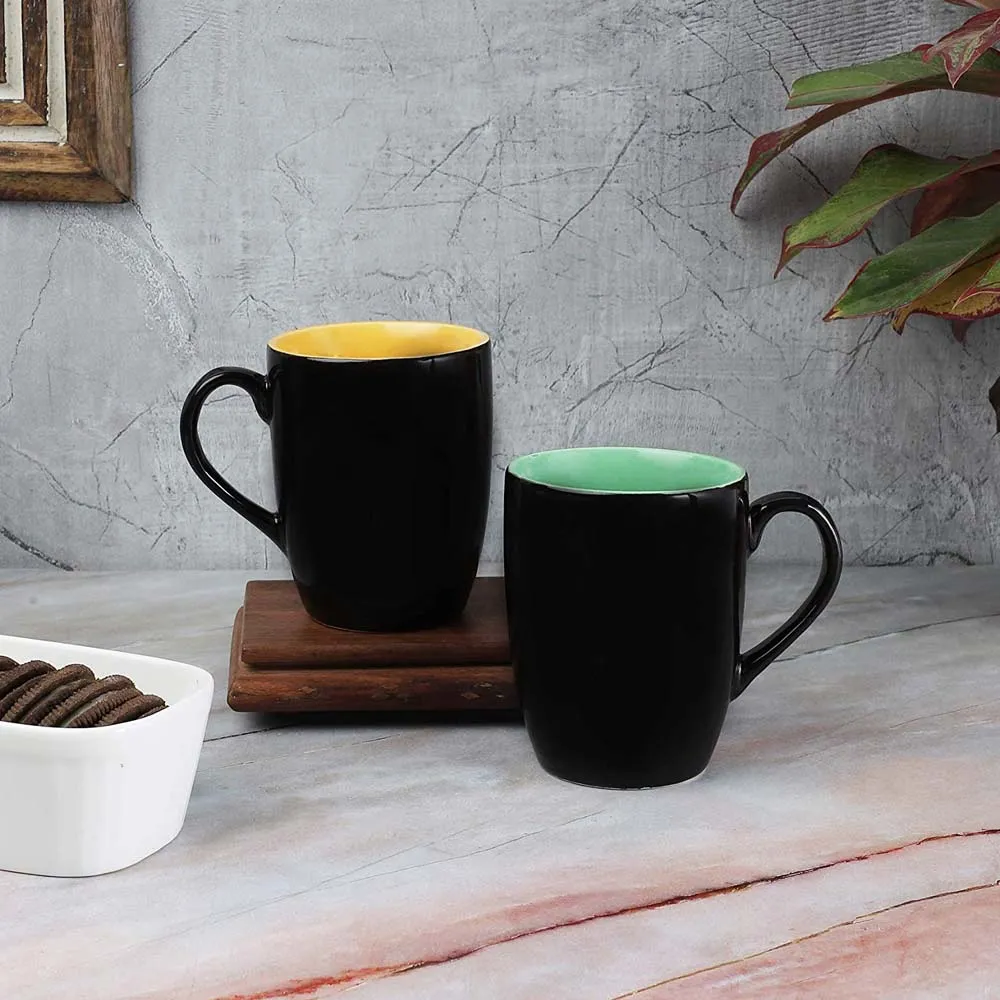 Shiny Ceramic Black Coffee Mugs Set Of 2