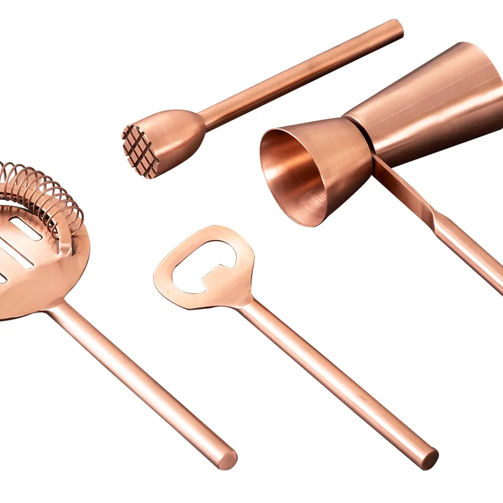 Shiny Copper Finish Stainless Steel Bar Tool Set Of 4
