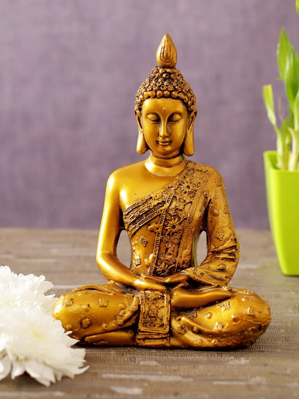 Shiny Golden Meditating Lord Buddha Showpiece