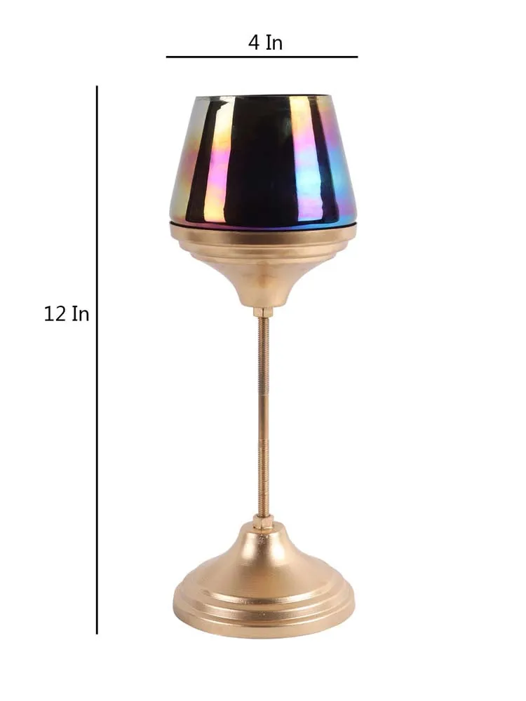 Shiny Rainbow Wine Glass Motif Metal Tea Light Candle Holders Set Of 3