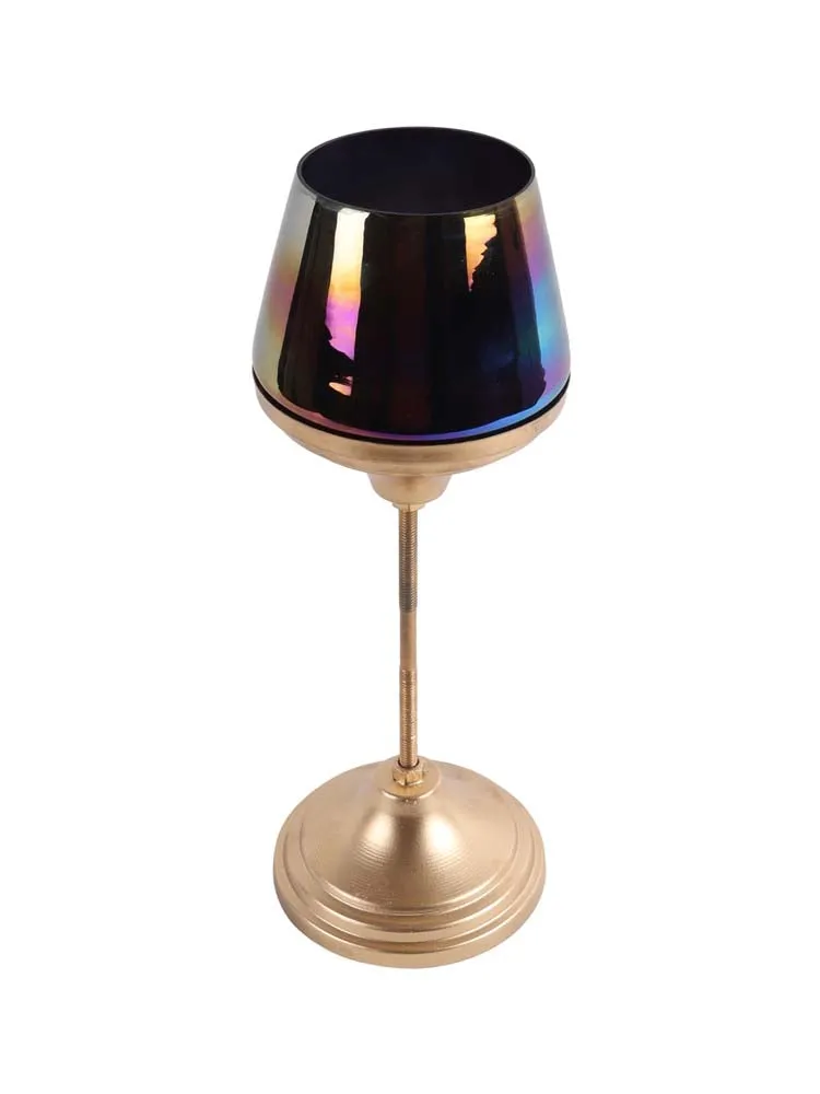 Shiny Rainbow Wine Glass Motif Metal Tea Light Candle Holders Set Of 3