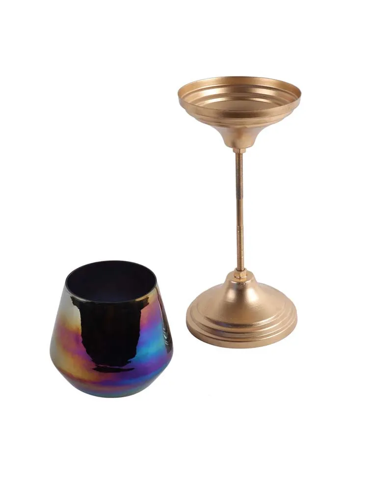 Shiny Rainbow Wine Glass Motif Metal Tea Light Candle Holders Set Of 3