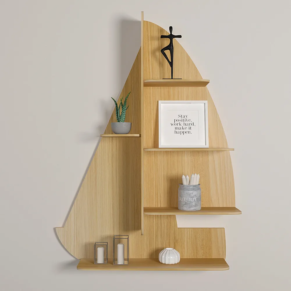 Ship Backlit Wood Wall Shelf / Book Shelf / Night Light, Oak Finish Regular ( 32 inches x 24 inches )