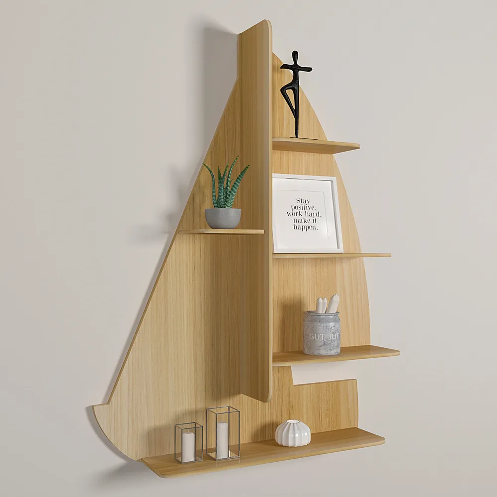 Ship Backlit Wood Wall Shelf / Book Shelf / Night Light, Oak Finish Regular ( 32 inches x 24 inches )