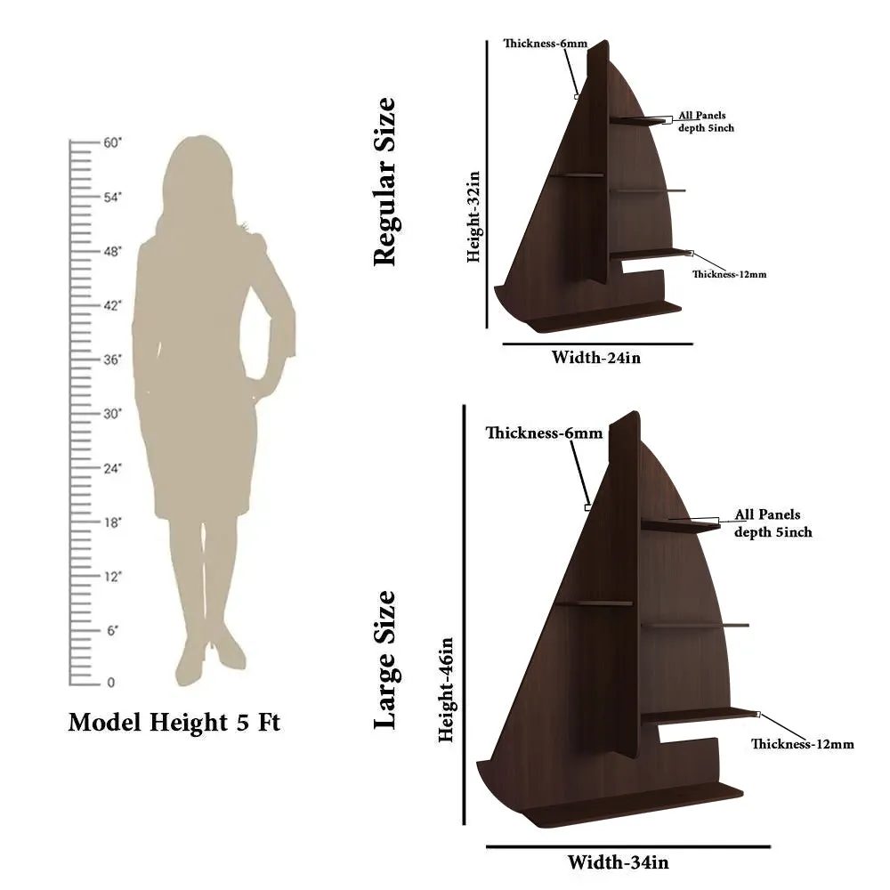 Ship Backlit Wood Wall Shelf / Book Shelf / Night Light, Walnut Finish Regular ( 32 inches x 24 inches )