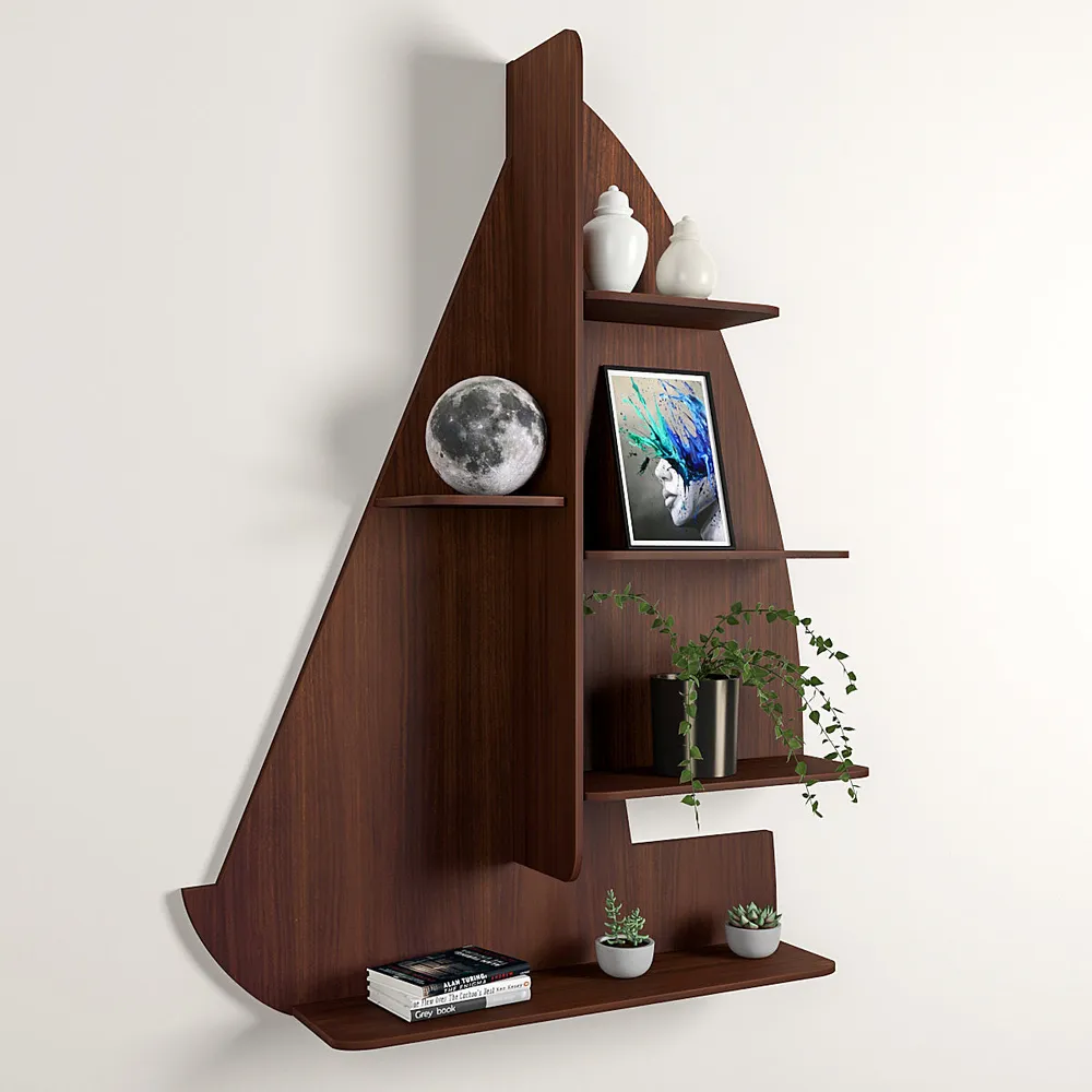 Ship Backlit Wood Wall Shelf / Book Shelf / Night Light, Walnut Finish Regular ( 32 inches x 24 inches )