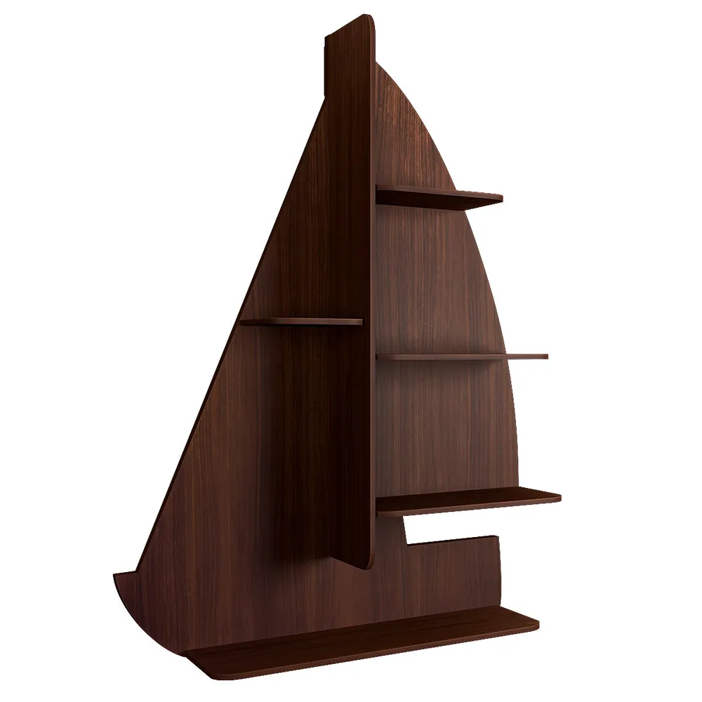 Ship Backlit Wood Wall Shelf / Book Shelf / Night Light, Walnut Finish Regular ( 32 inches x 24 inches )