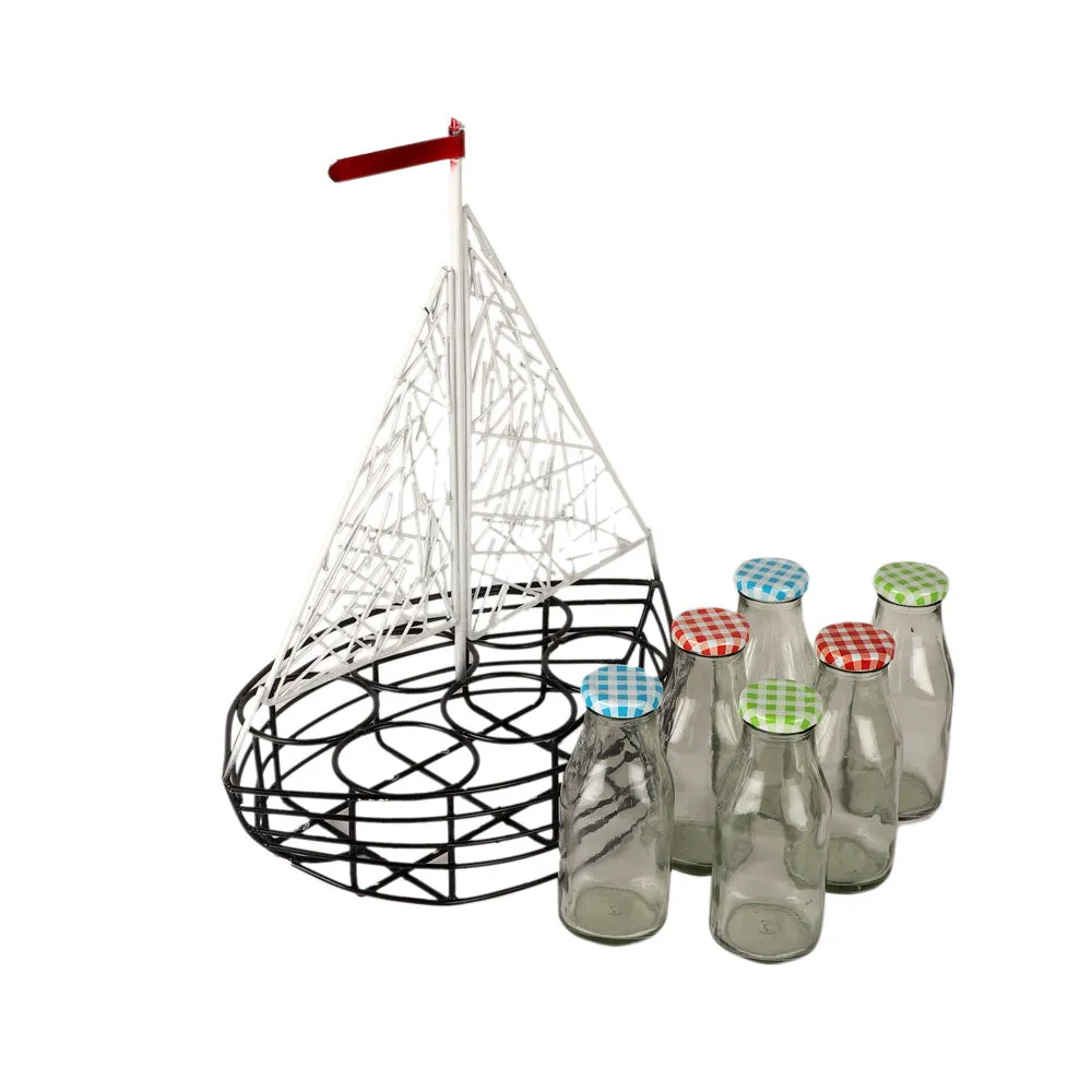 Ship Motif Mocktail Platter with Glass Bottles