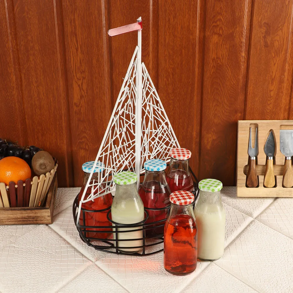 Ship Motif Mocktail Platter with Glass Bottles
