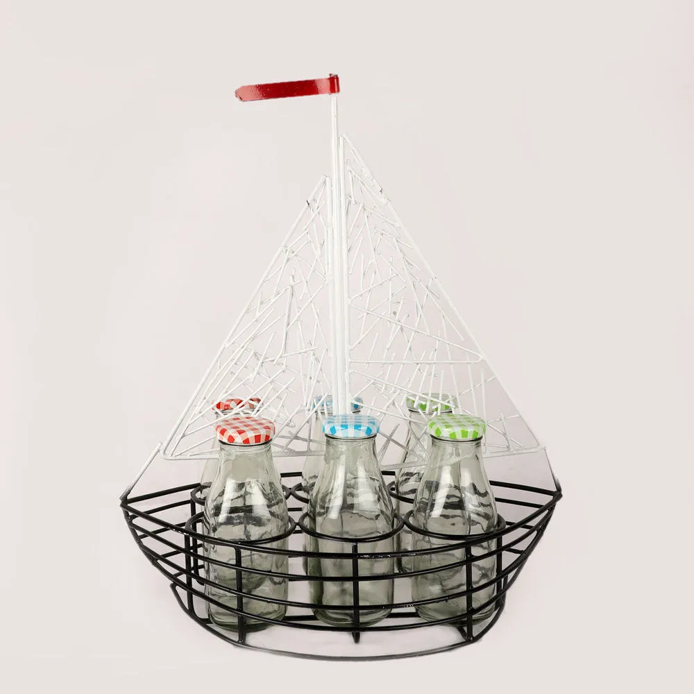 Ship Motif Mocktail Platter with Glass Bottles