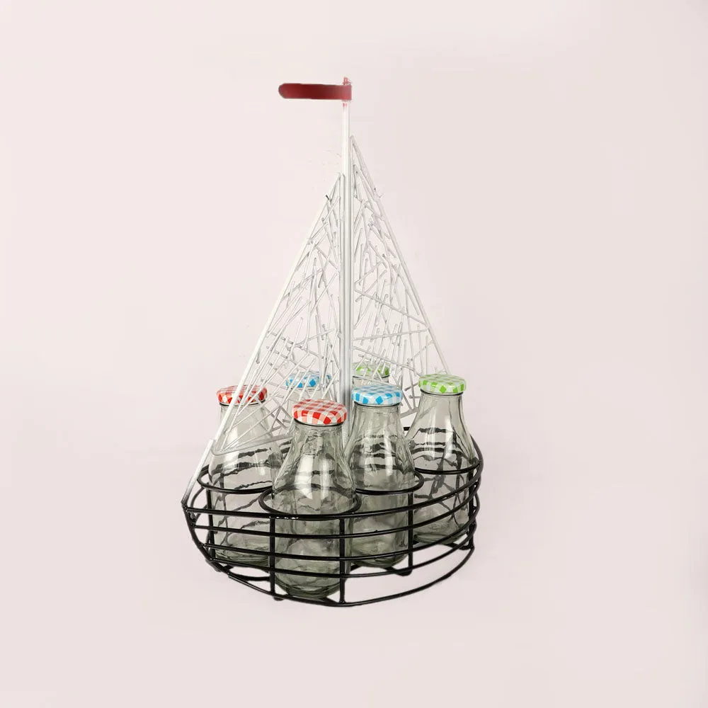 Ship Motif Mocktail Platter with Glass Bottles