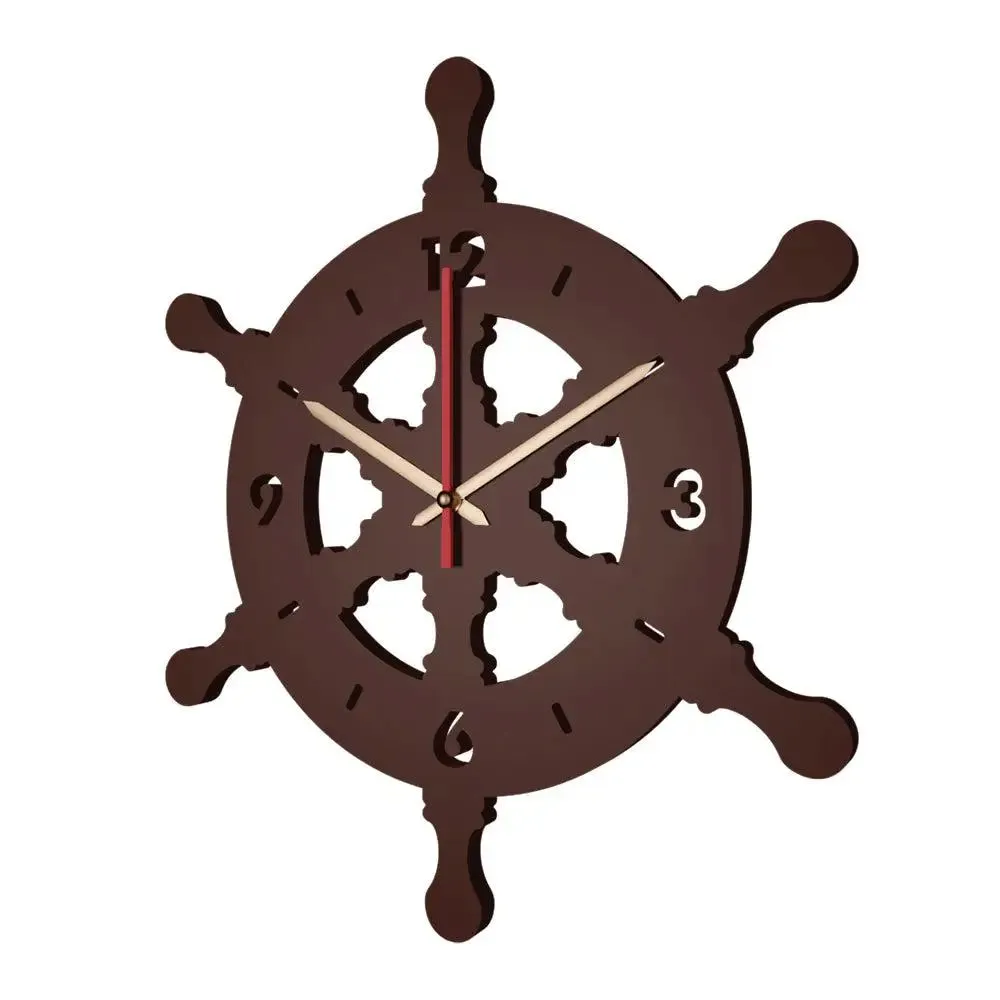 Ship Wheel Shape Wooden Wall Clock