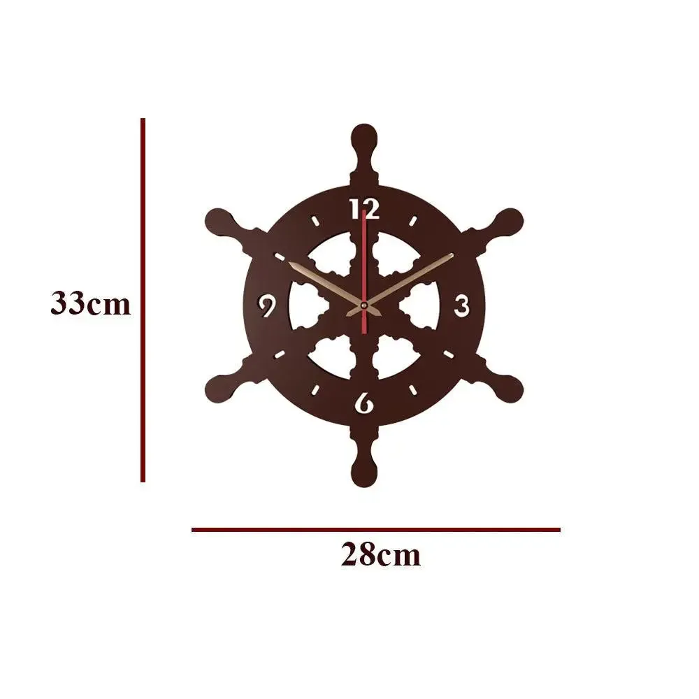 Ship Wheel Shape Wooden Wall Clock