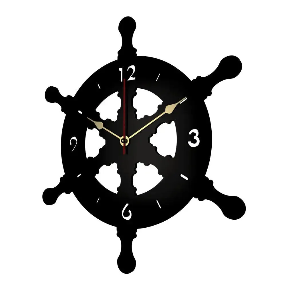 Ship Wheel Shape Wooden Wall Clock