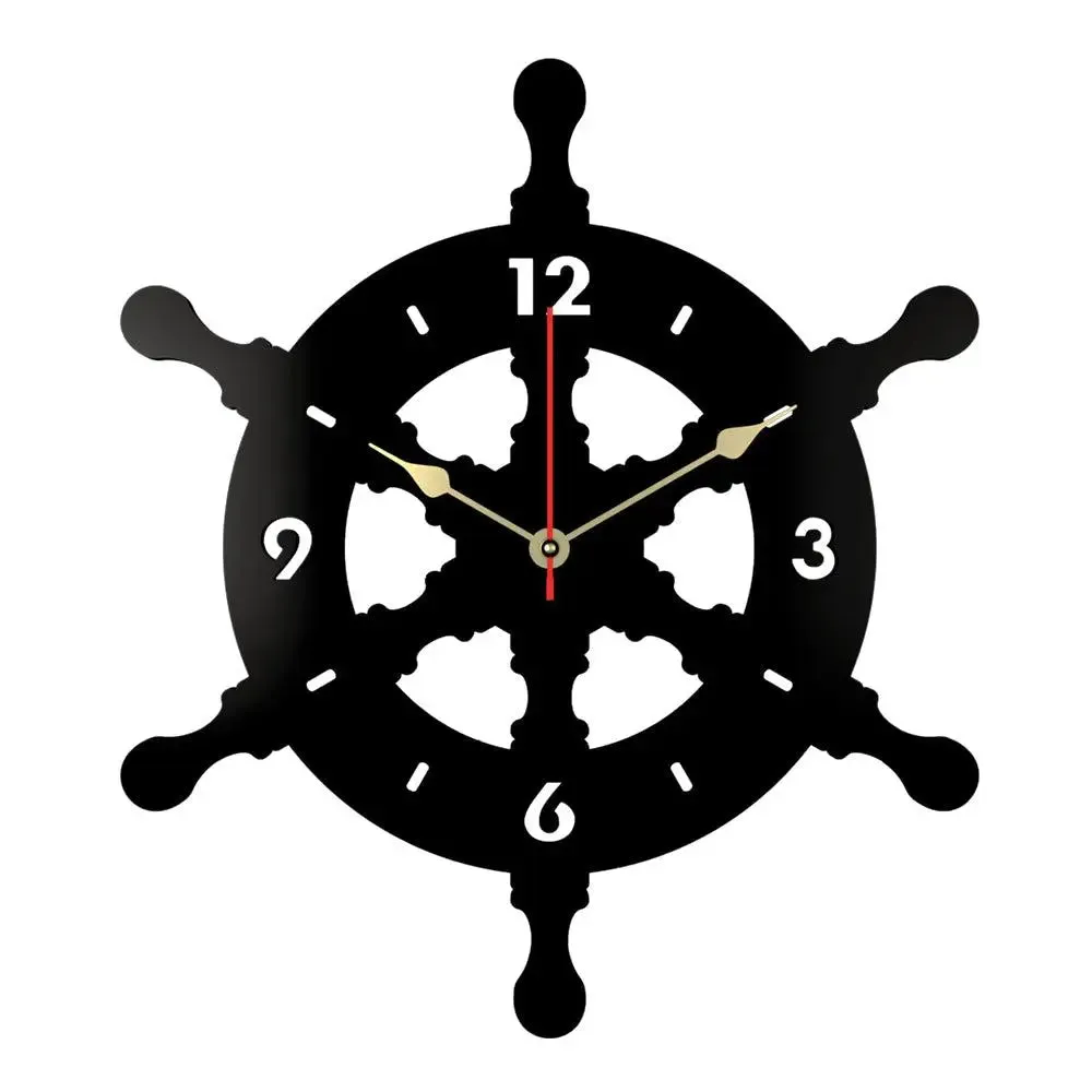 Ship Wheel Shape Wooden Wall Clock