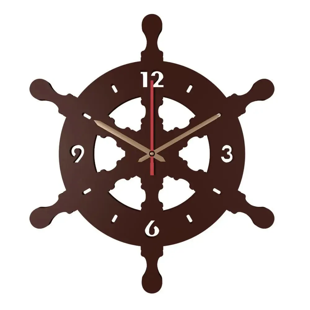 Ship Wheel Shape Wooden Wall Clock