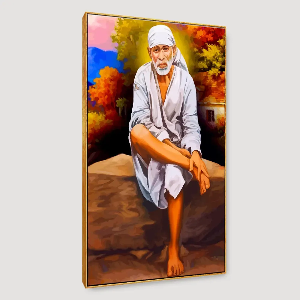 Shirdi Sai Baba Devotional Painting / Framed Wallart With Floating Frame