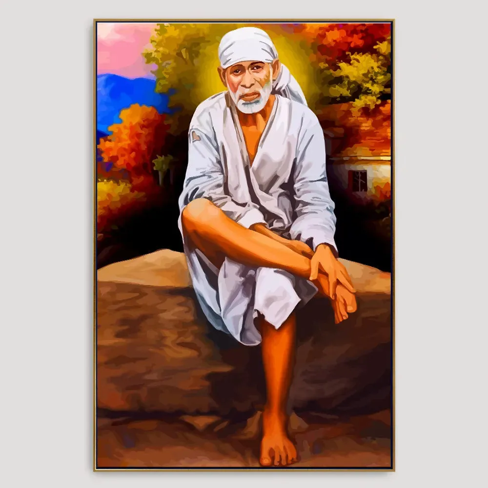 Shirdi Sai Baba Devotional Painting / Framed Wallart With Floating Frame