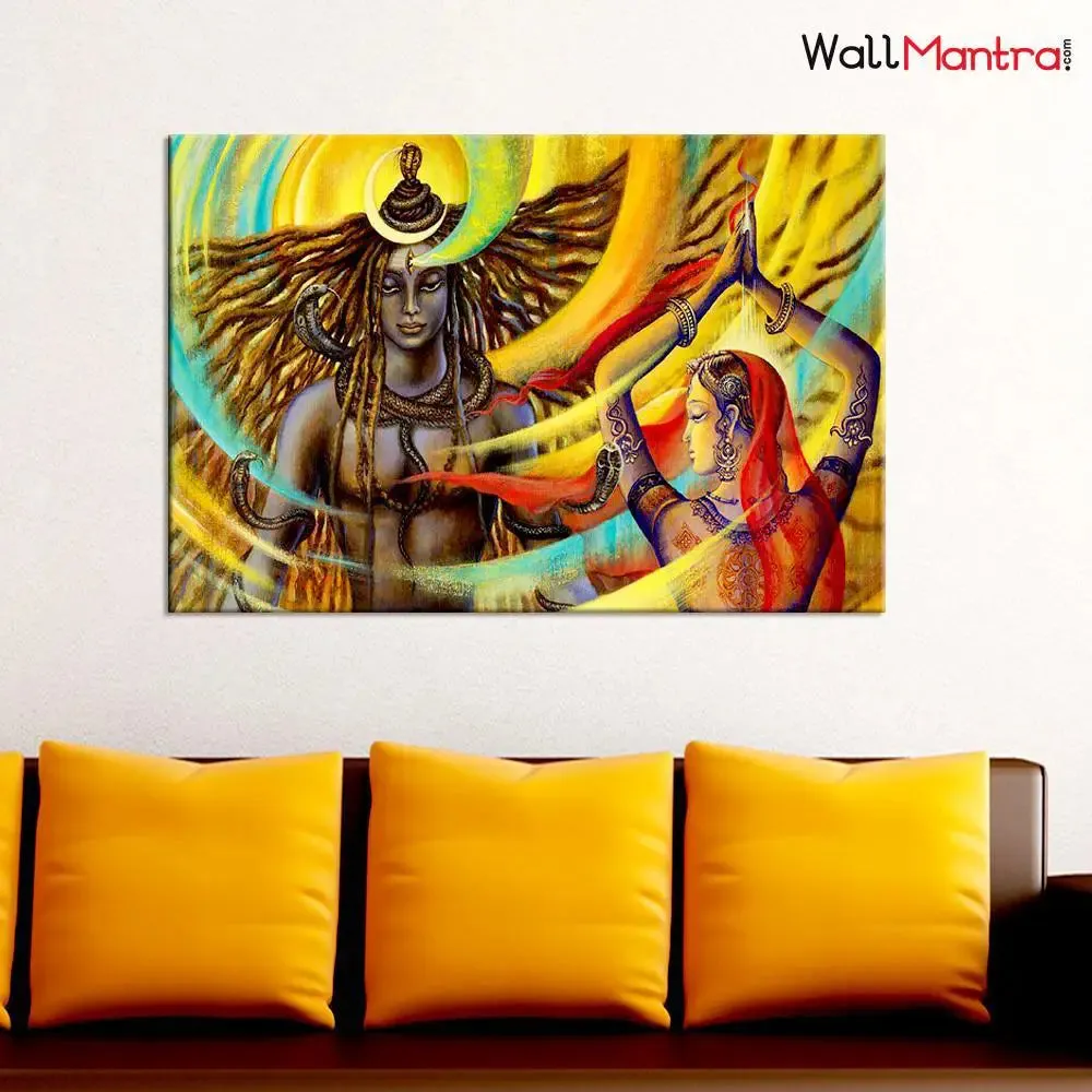 Shiva &amp; Parvati Spiritual Single Piece Wall Painting