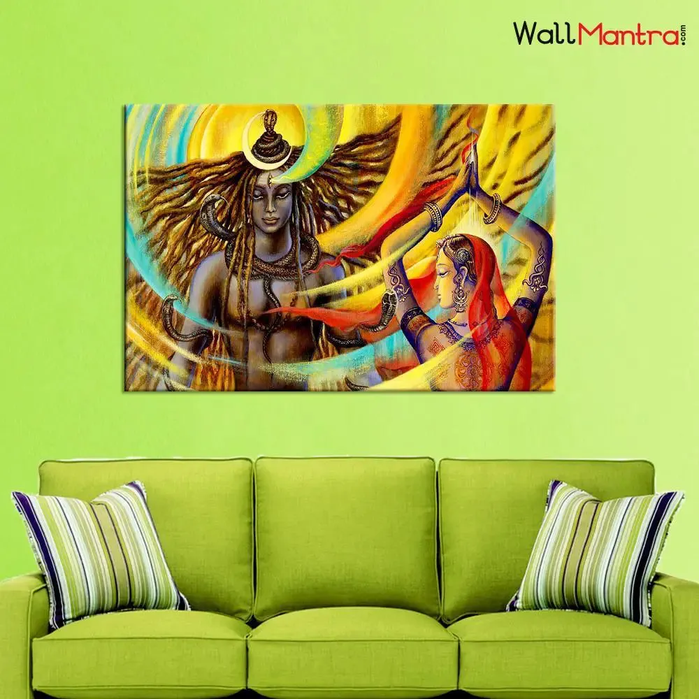 Shiva &amp; Parvati Spiritual Single Piece Wall Painting