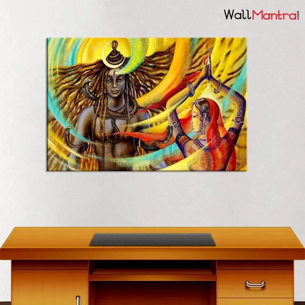 Shiva &amp; Parvati Spiritual Single Piece Wall Painting