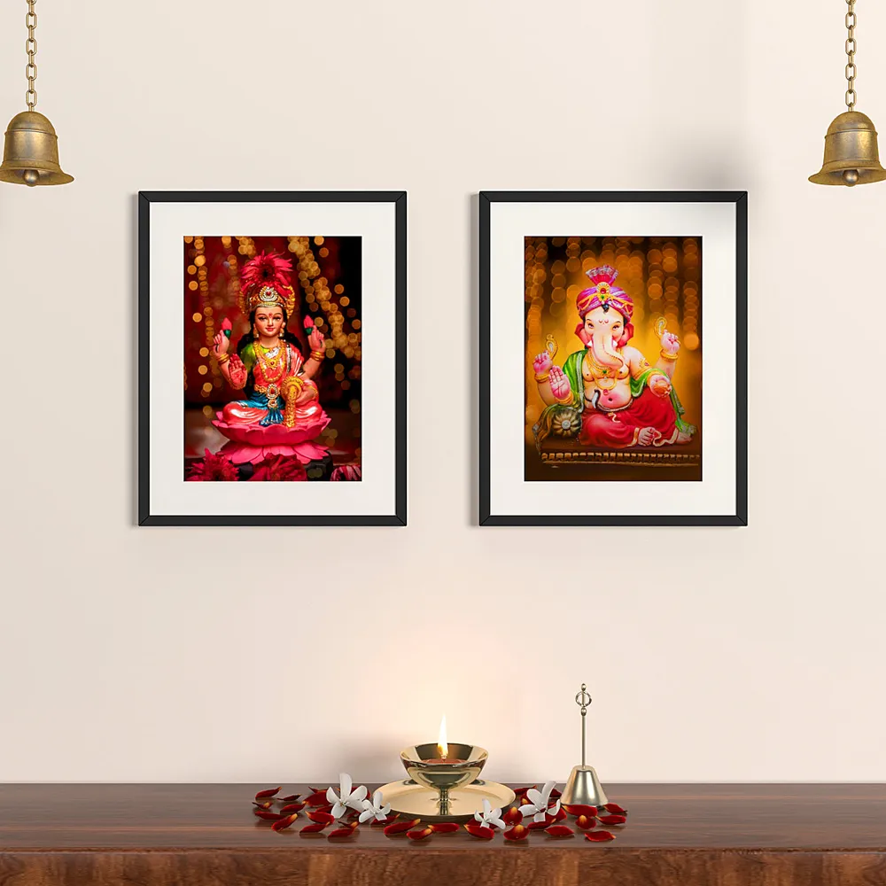 Shree Laxmi Ganesh Bright Frame Set Of 2