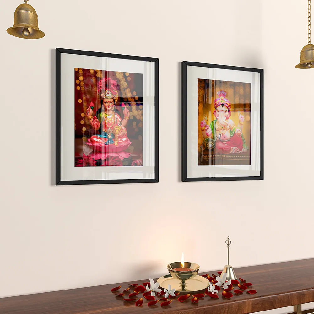 Shree Laxmi Ganesh Bright Frame Set Of 2