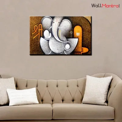 Shri Ganesha with Shivling Canvas and Wood Framed Wall Painting
