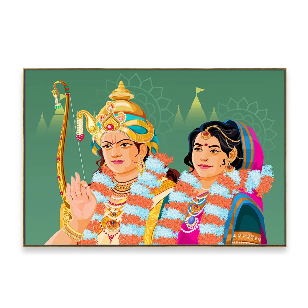 Shri Ram-Sita Ji Wall Canvas Painting for Mandir/Living Room With Frame
