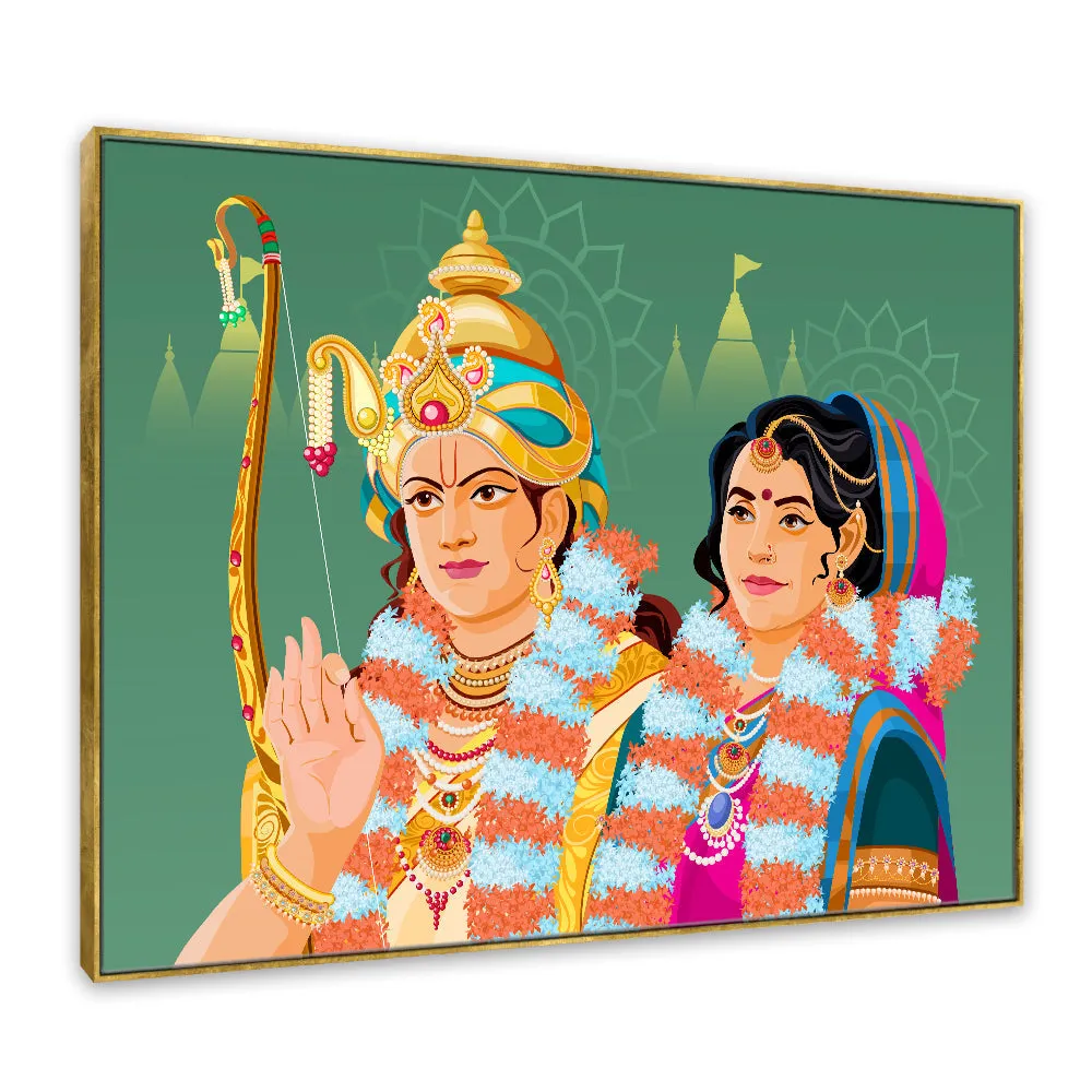 Shri Ram-Sita Ji Wall Canvas Painting for Mandir/Living Room With Frame