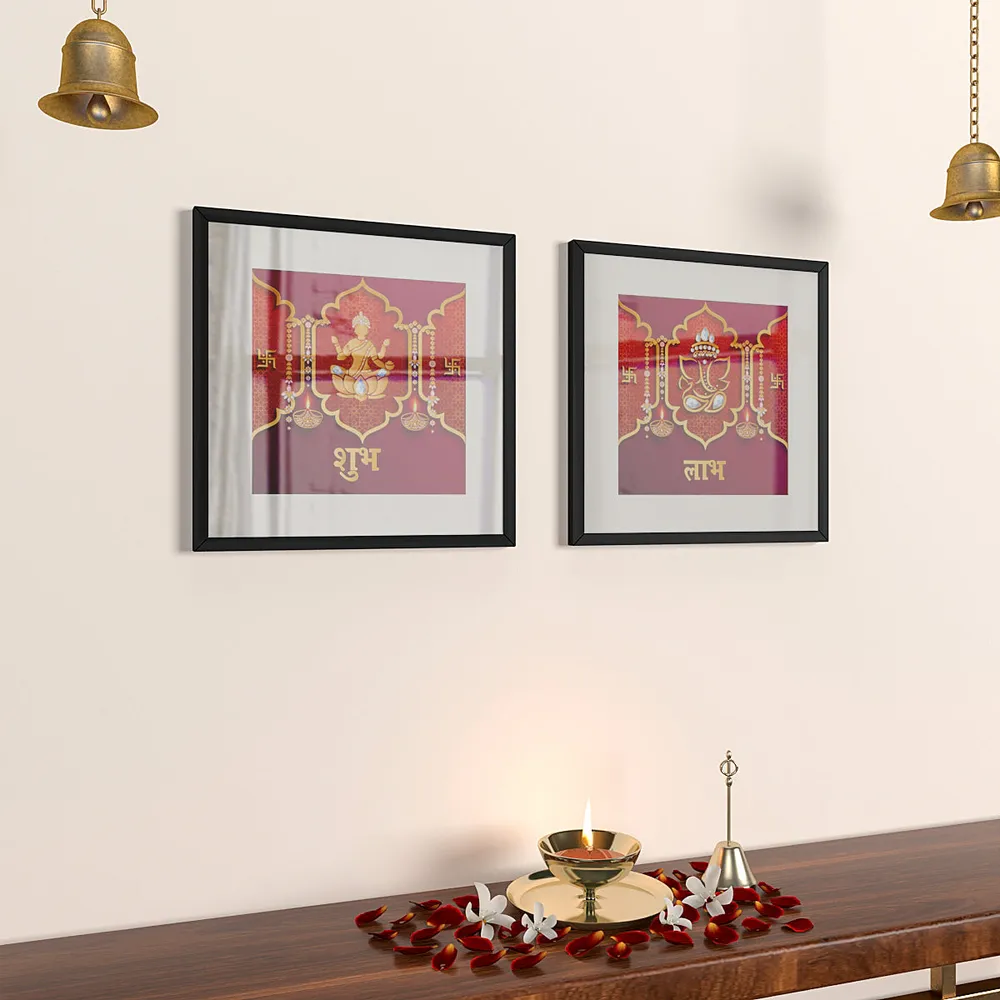 Shubh Labh Bright Red Traditional Frame Set Of 2