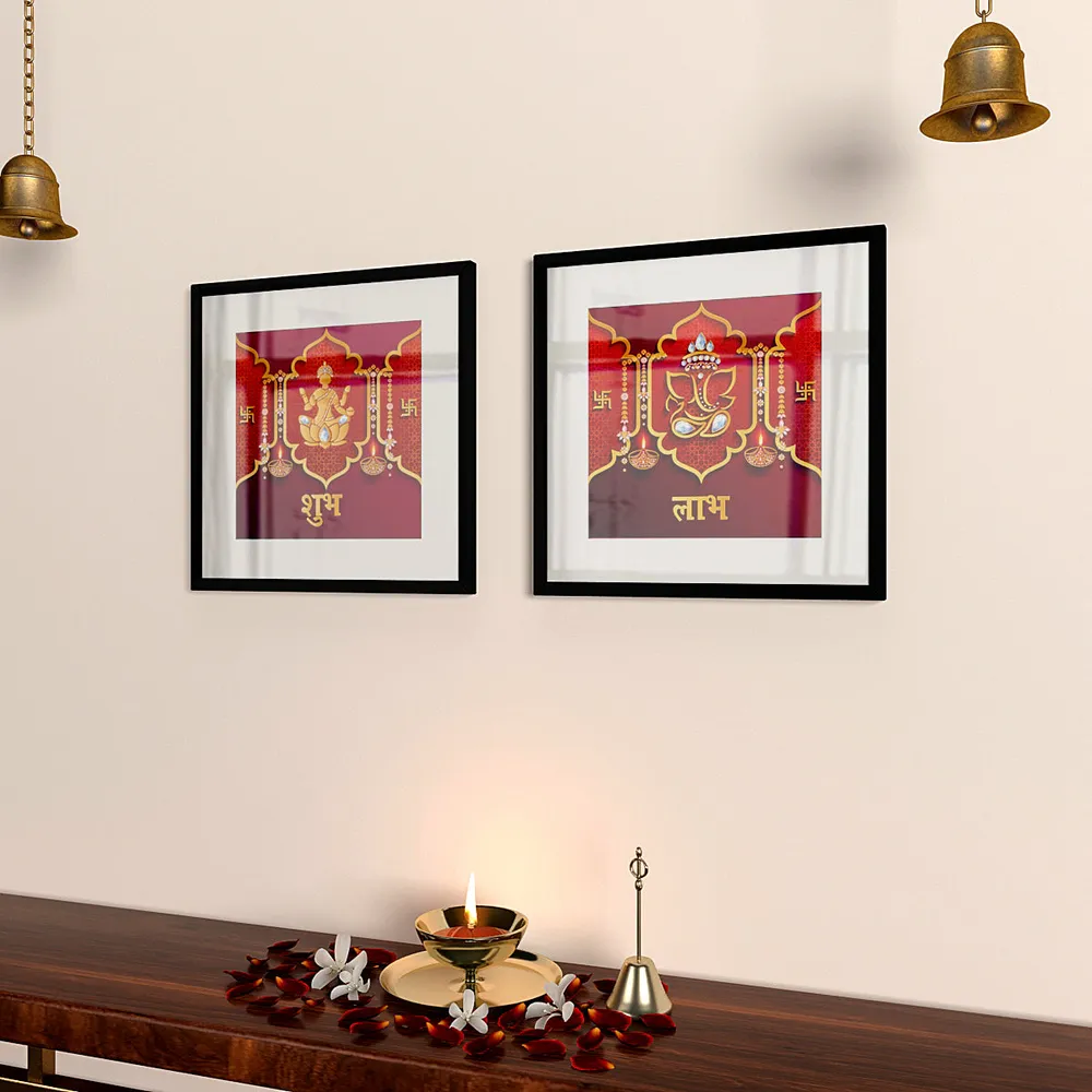 Shubh Labh Bright Red Traditional Frame Set Of 2