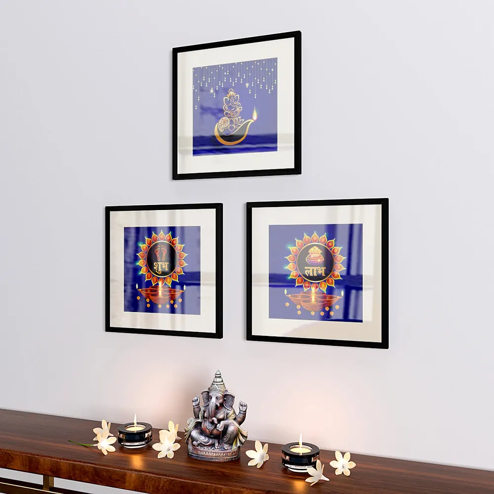 Shubh Labh Bright Red Traditional Frame Set Of 3