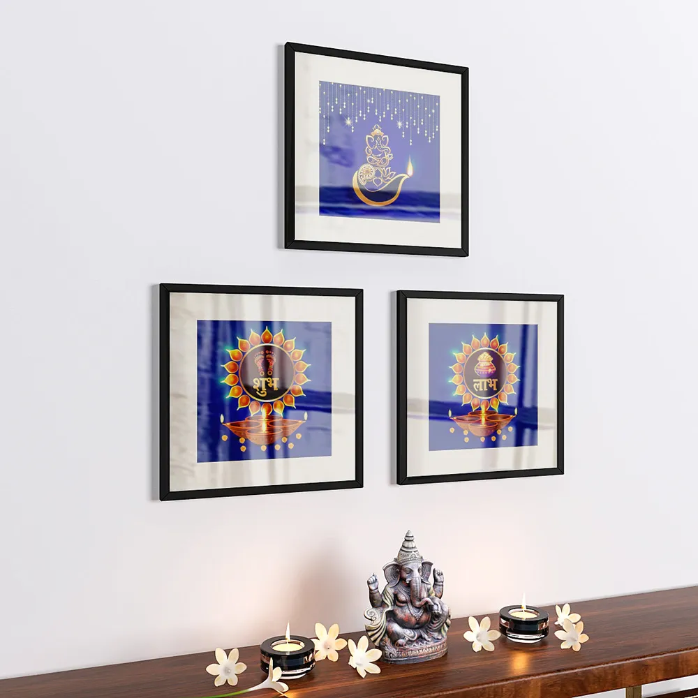 Shubh Labh Bright Red Traditional Frame Set Of 3