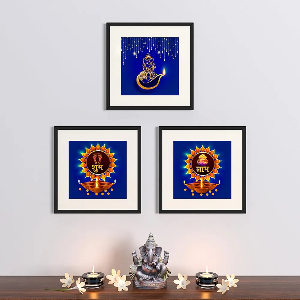 Shubh Labh Bright Red Traditional Frame Set Of 3