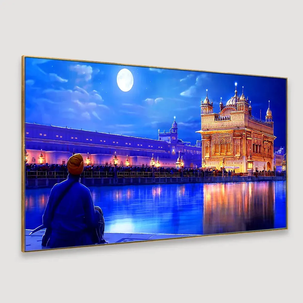 Sikh Golden Temple Scenery Canvas  Wall Painting Big Panoramic With Frame