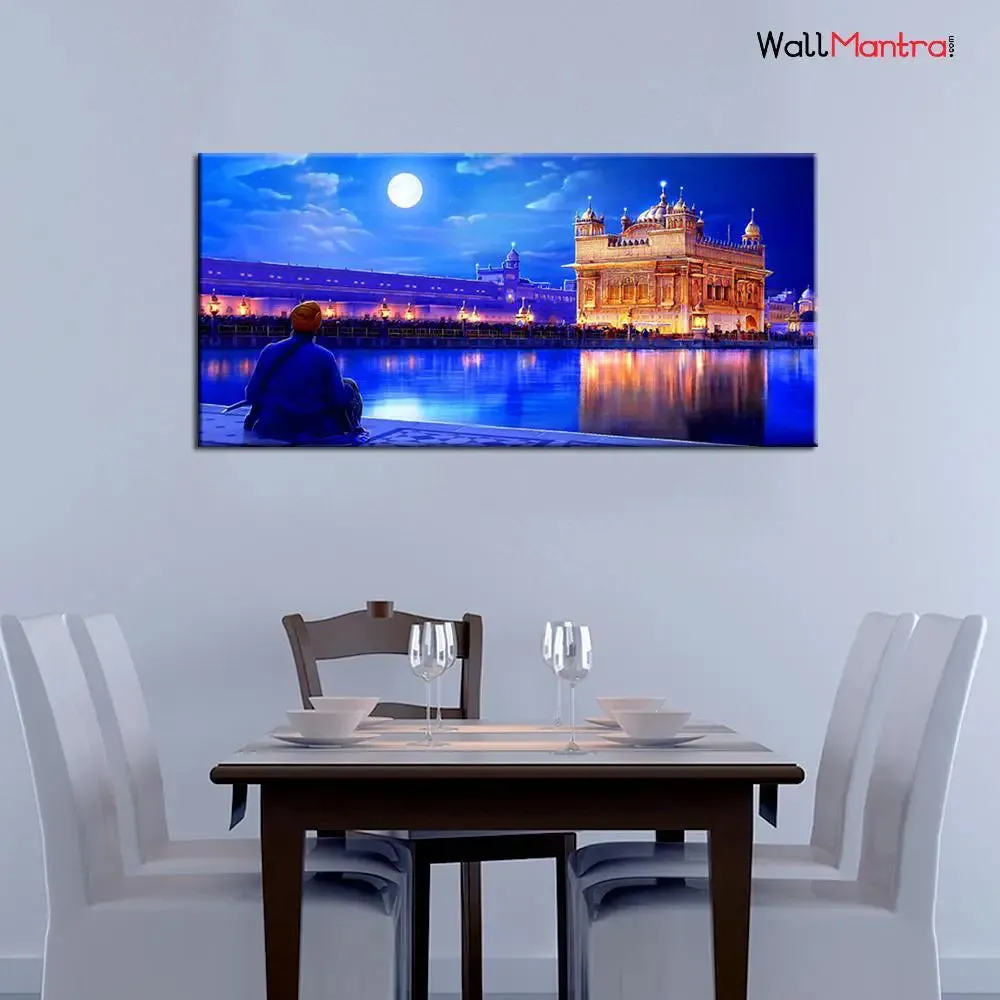 Sikh Golden Temple Scenery Canvas  Wall Painting Big Panoramic With Frame