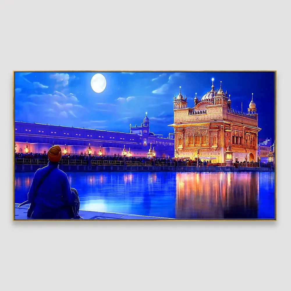 Sikh Golden Temple Scenery Canvas  Wall Painting Big Panoramic With Frame