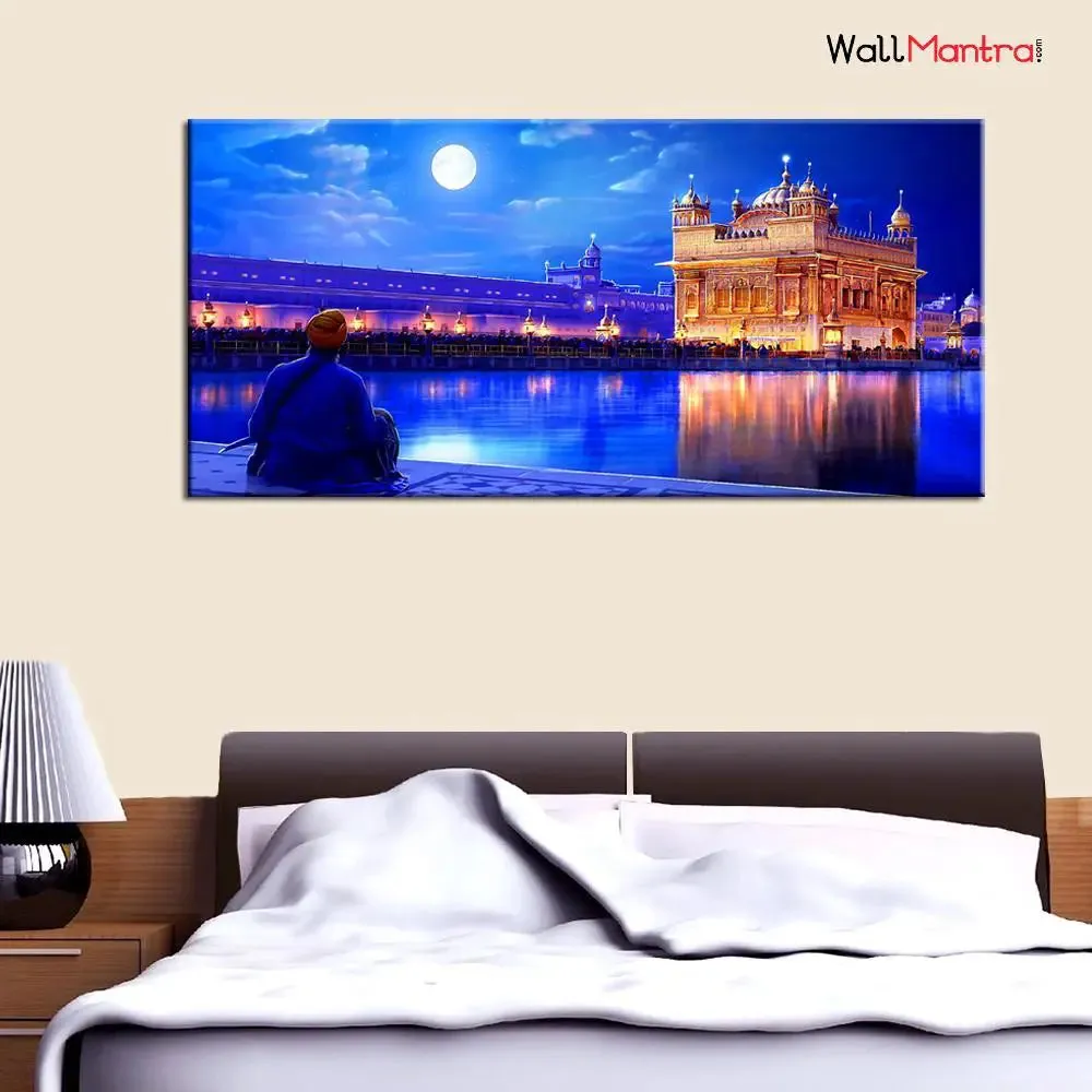 Sikh Golden Temple Scenery Canvas  Wall Painting Big Panoramic With Frame