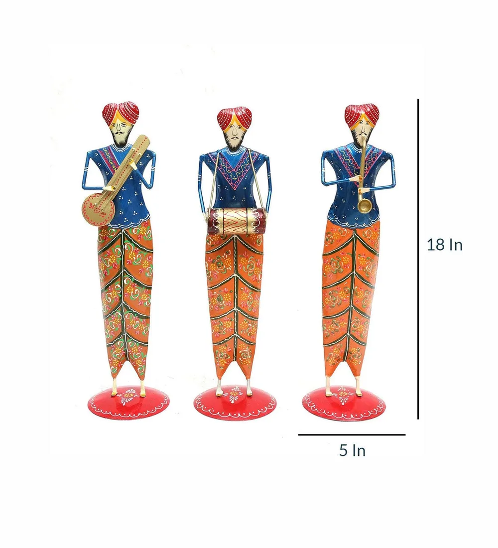 Sikh Musicians Metal Table Accent / Showpiece Set Of 3