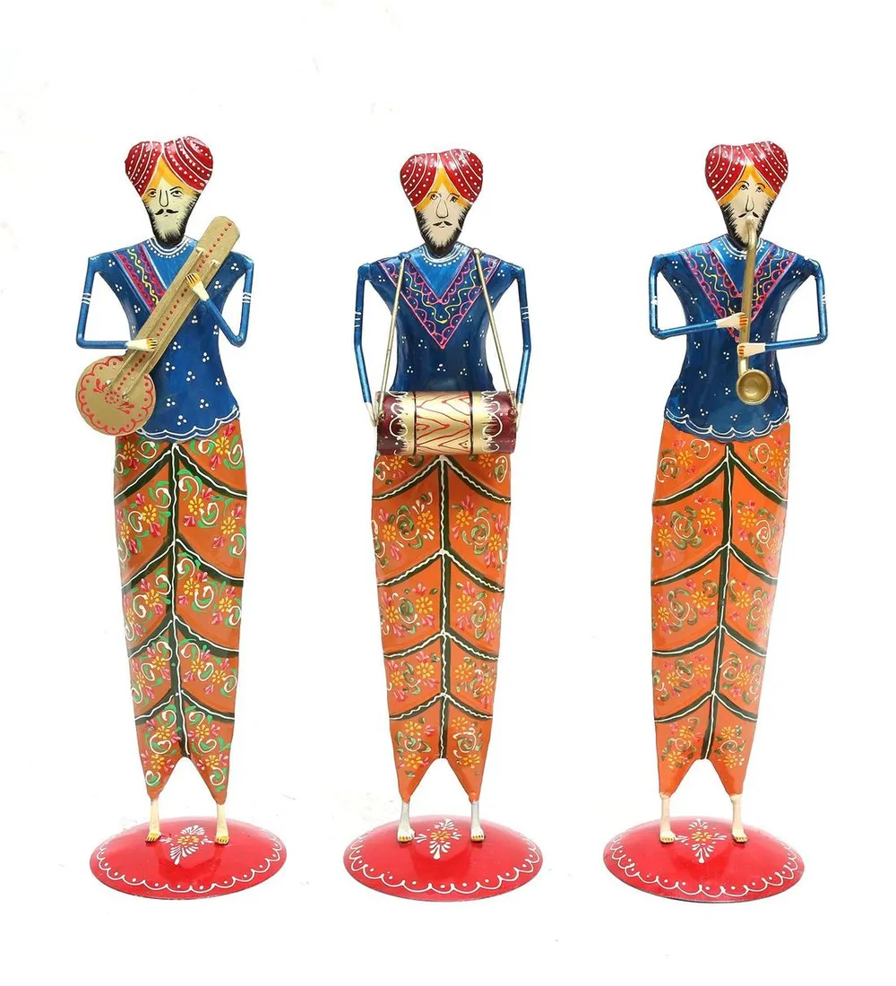 Sikh Musicians Metal Table Accent / Showpiece Set Of 3
