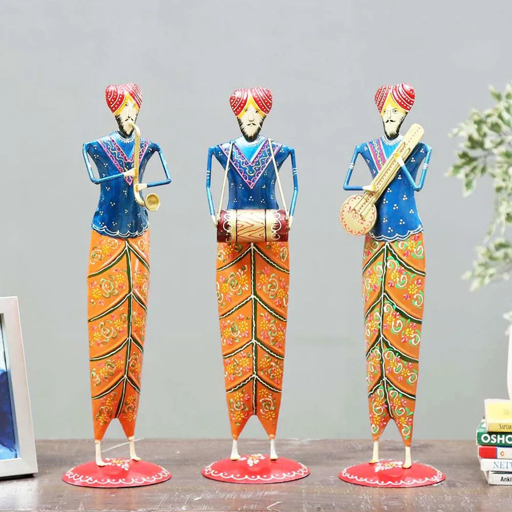 Sikh Musicians Metal Table Accent / Showpiece Set Of 3