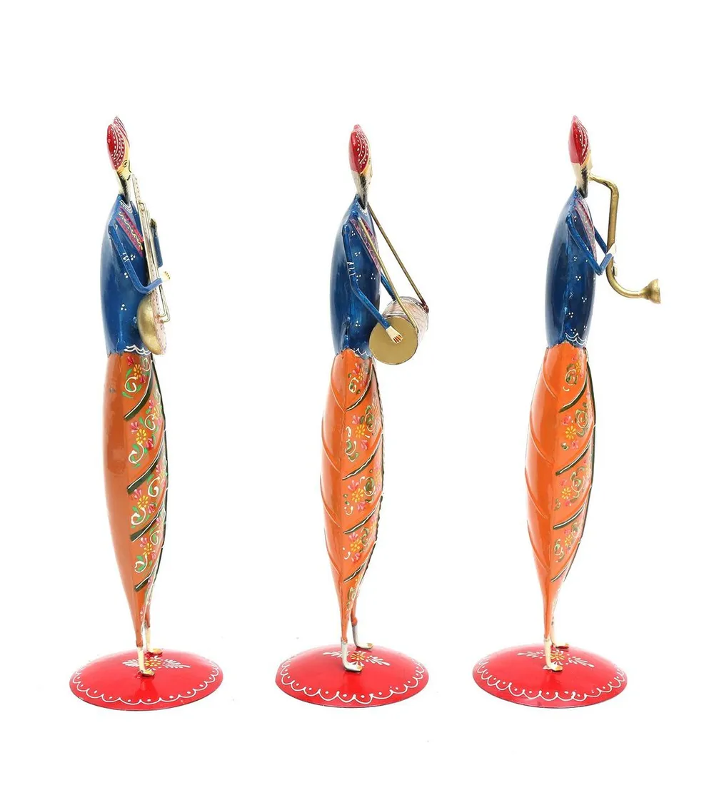 Sikh Musicians Metal Table Accent / Showpiece Set Of 3